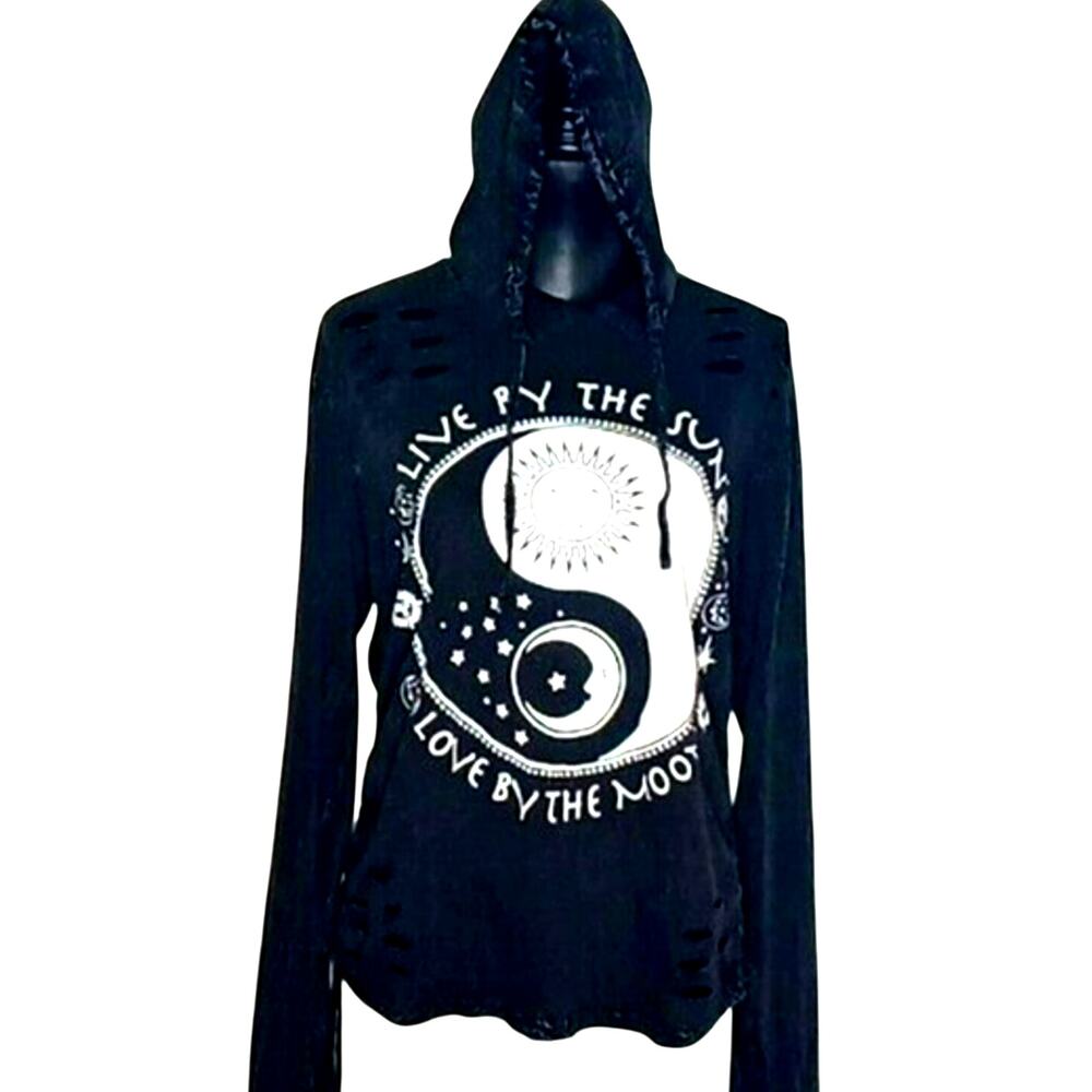 On Fire XL Lightweight Distressed Celestial Graphic Pullover Hoodie - L